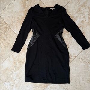 BR Black Long-Sleeve Sheath Dress with Faux Leather Panels